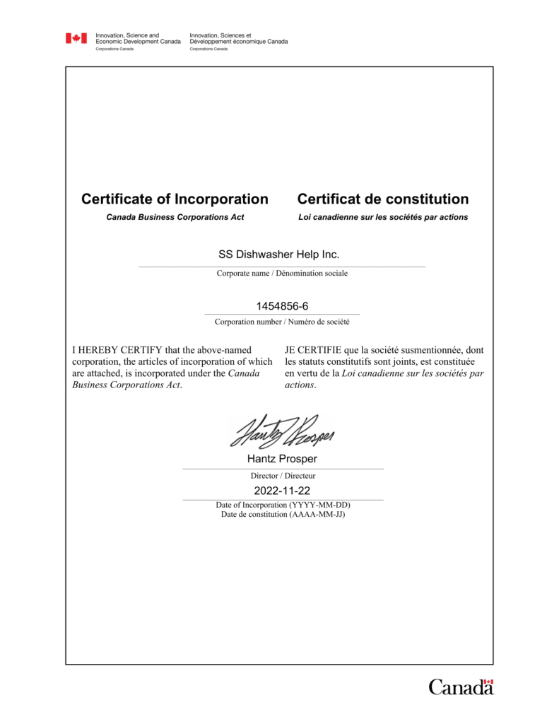 Certificate of Incorporation