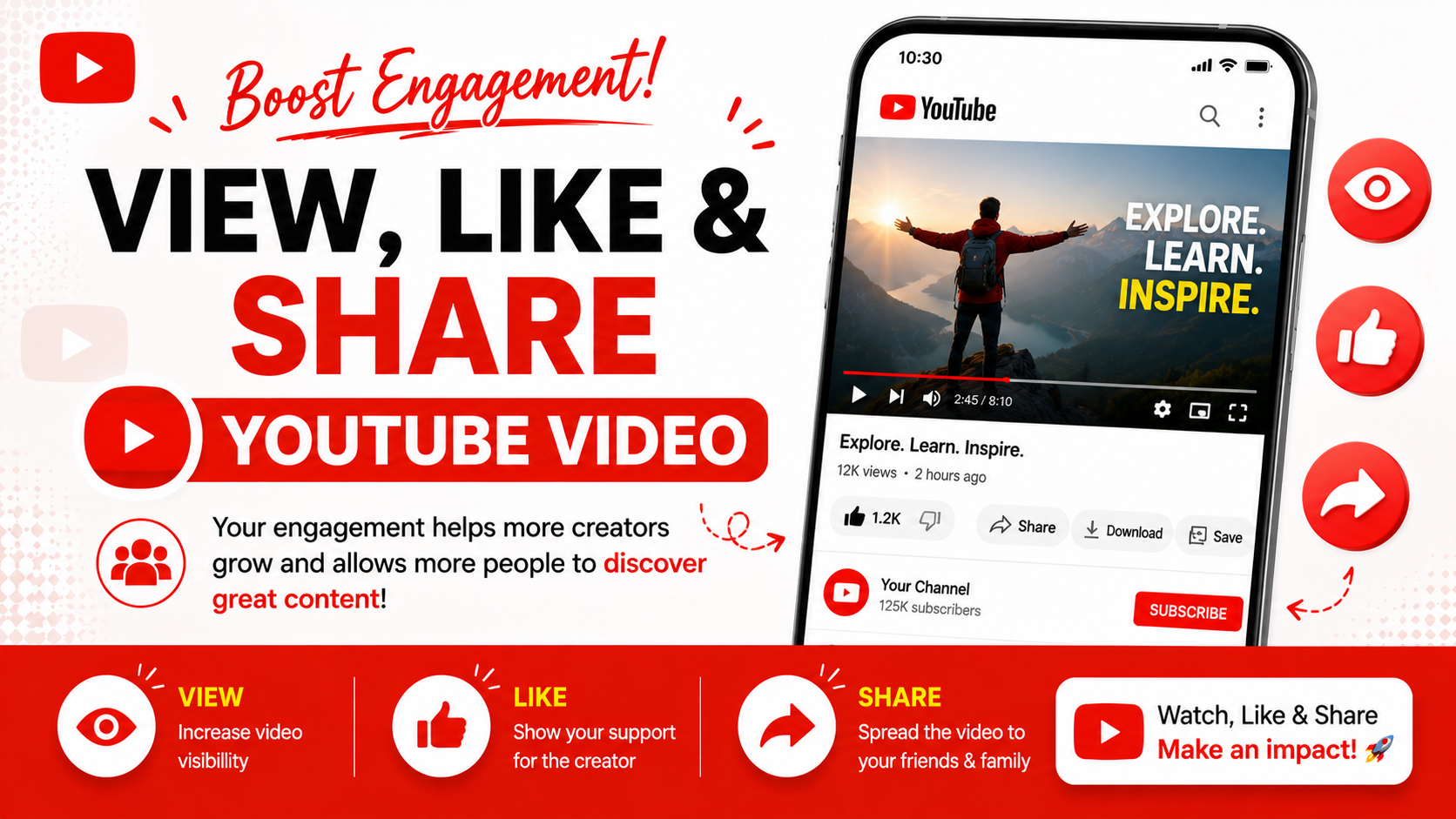 view, like and share youtube video
